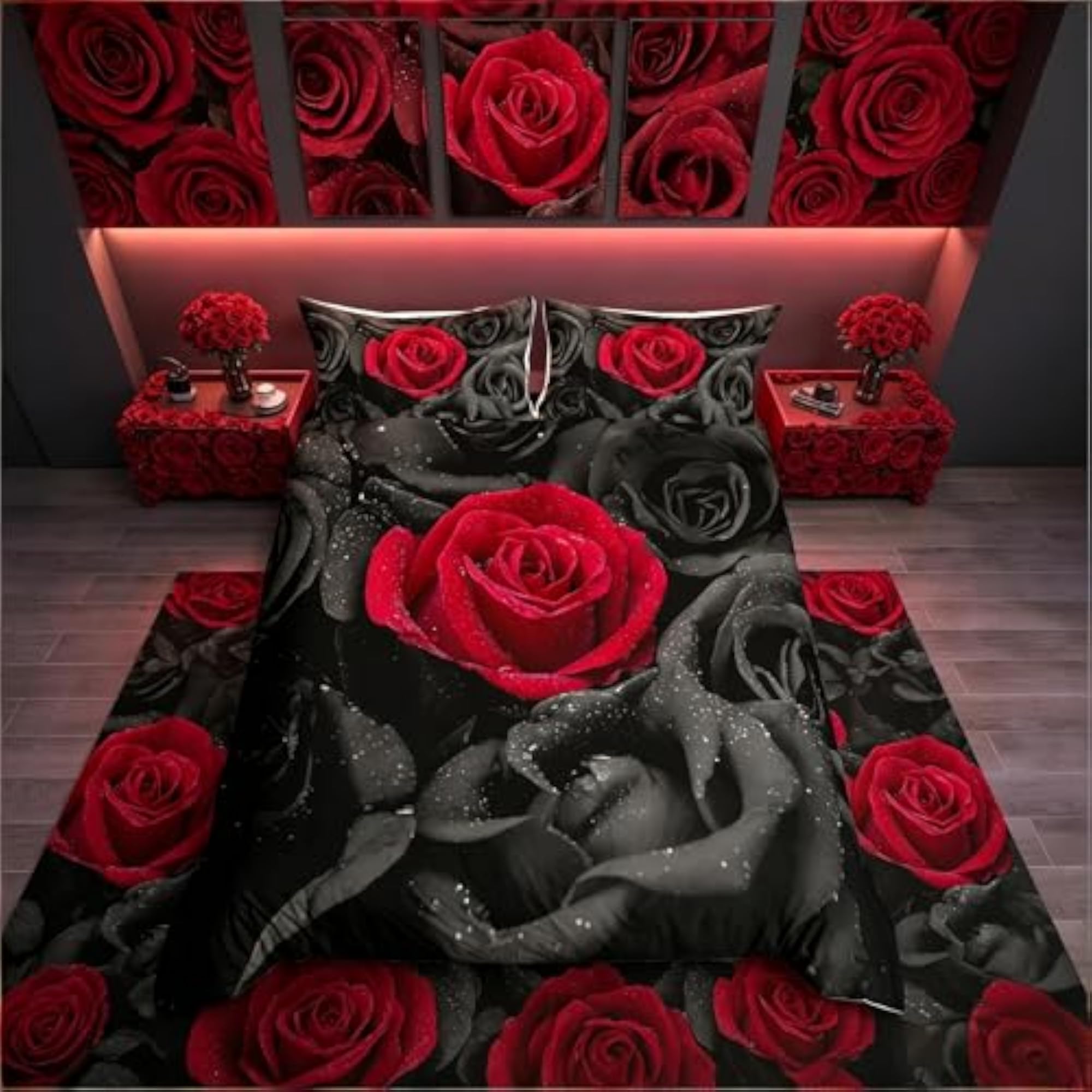 Rose Floral Bedding Set, Romantic Flowers Comforter Cover
