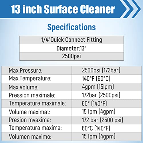 kowaku Driveway Power Washer, Rotary Surface Cleaner Attachment with Wheels, Replaceable sturdy Flat Surface Cleaner for Driveway (13 inch-2500PSI with Complete Spare Parts) - Image 4