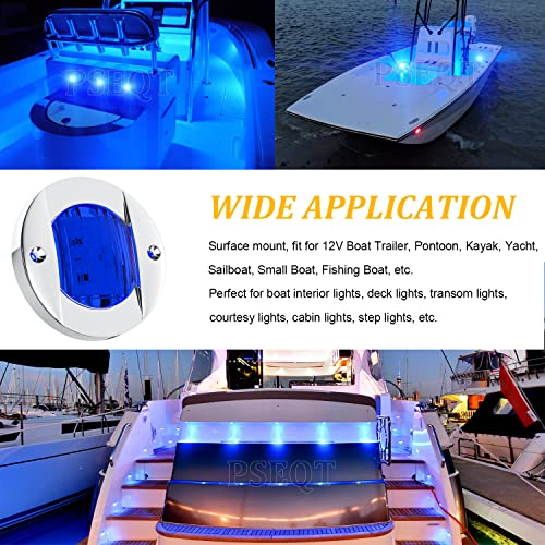 Pseqt PSEQTSE12BB 4Pcs 3'' Marine Boat Interior Lights Blue Led Boat Deck Courtesy Light Round 6 Led Stern Transom Anchor Light Waterproof 12V Night Fishing Pontoon Lights W/Blue Lens Surface Mount thumb #3