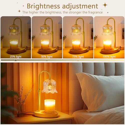 CRMILL Candle Warmer Lamp Electric Timer - Candles Warming Light Height Adjustable Dimmable Warmers Flower Lamps No Flame Heat Warm Melt Wax Jar Modern Home Decor Table Lights for Home Living Bedroom - Thumbnail 3