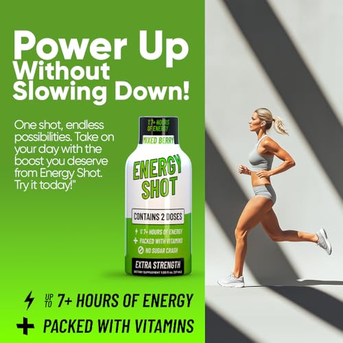 Image of B12 Mixed Berry Extra Strength Energy Shot 12 pk - 260mg Natural Caffeine B12 B6 - Energy & Vitality Support - 2 Servings Sugar Free Zero Calorie Green Tea B-Vitamins Electrolytes Vegan - 1.93 fl oz