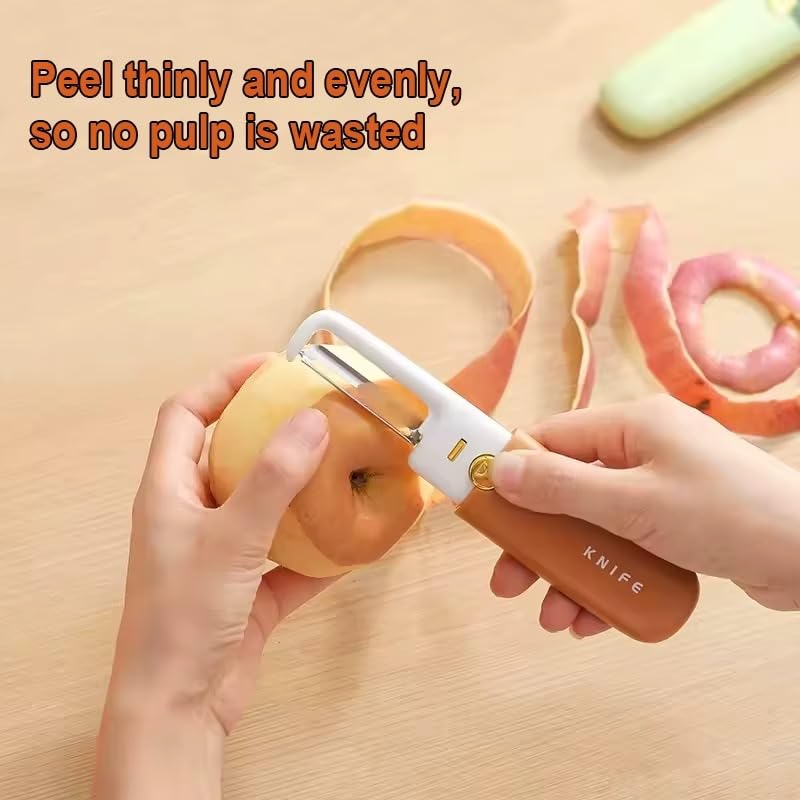 Image of Multi-Functional Vegetable Peeler for Kitchen | Stainless Steel Peeler with Wooden Handle & Bottle Opener | Single Blade for Fruits and Vegetables | 1 Piece (2 in 1 Peeler & Knife)