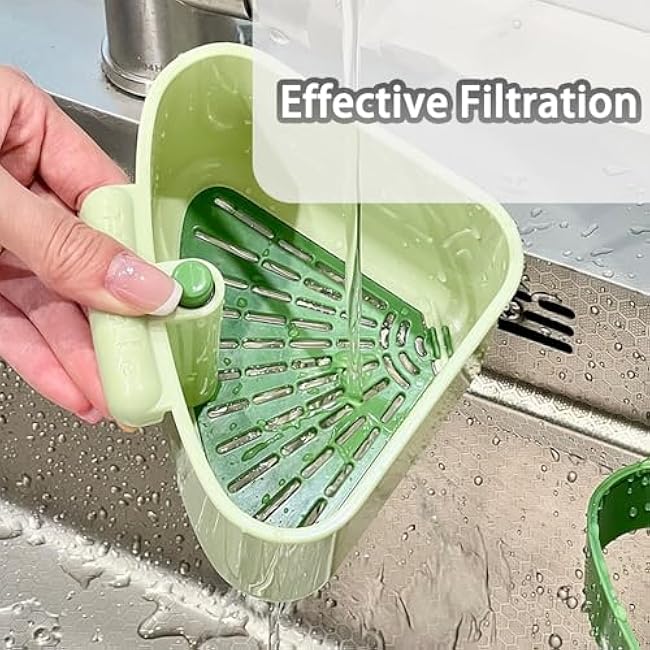 Cureaway Suction Cup Sink Corner Rack, Triangular Hanging Storage Rack with Drain Hole and fine mesh, Sink Trash Catcher and Sponge Holder for Kitchen, Bathroom, Laundry and Home Sinks (1 Pc A)