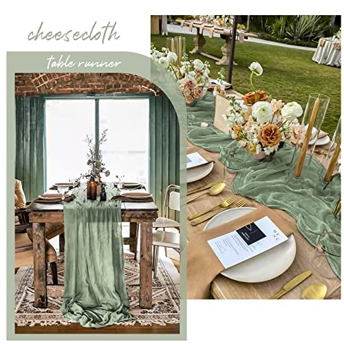 12 Pack 10Ft Sage Green Cheesecloth Table Runner 35 X 120 Inch Boho Gauze Cheese Cloth Table Runner Vintage Rustic Sheer Runners For Wedding Bridal Shower Birthday Party Cake Table Decorations #TOP5