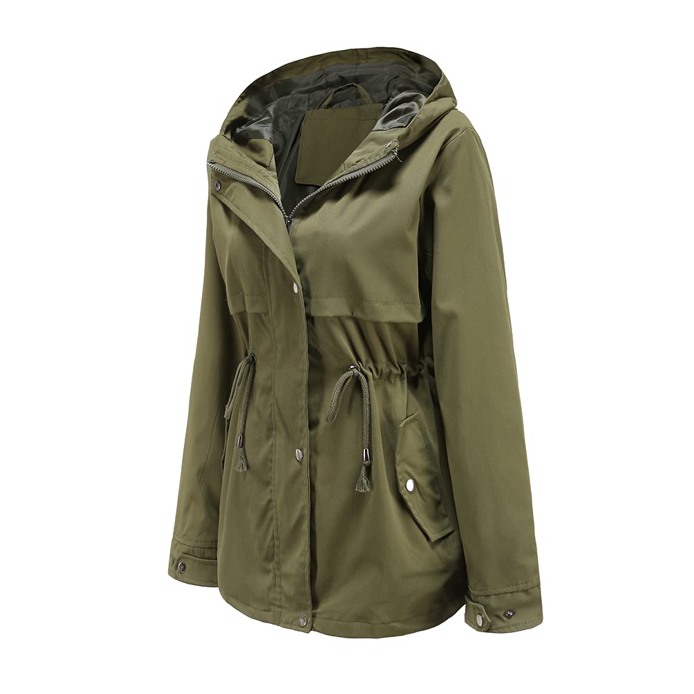 Veste de Pluie Femme Coupe-Vent Imperméable Parka Casual Respirante avec Cordon de Serrage Réglable Veste de Pluie à Capuche