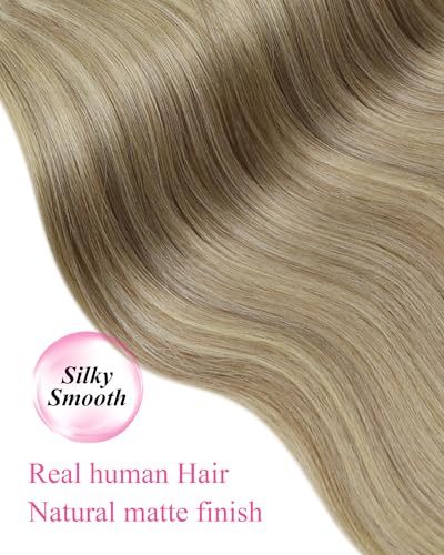Image of YoungSee Human Hair Tape in Extensions 24 Inch, Tape in Extensions Golden Blonde Highlight Light Blonde, Long Length, Straight Texture, Tape Hair Extension, 20pcs 50g, for Wedding