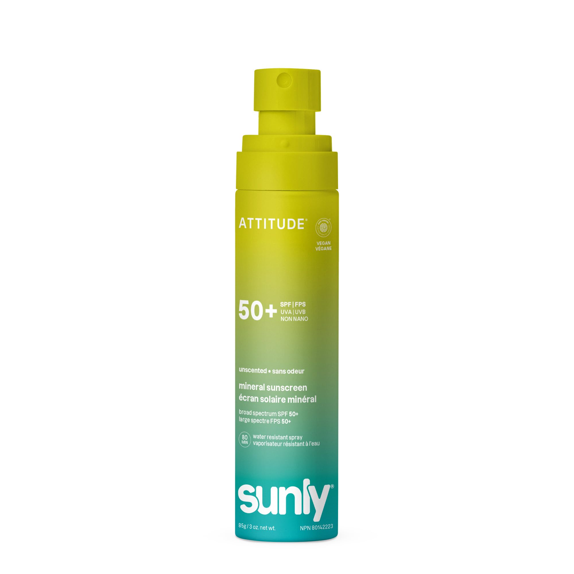 ATTITUDE Crème Solaire Ultra-Légère SPF 50, Large Spectre à l’Oxyde de Zinc, Vérifié EWG, Non Nano, Résistant à l’Eau, pour Visage et Corps, Végan, Sans Odeur, 80 g