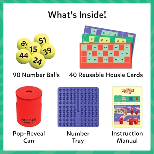 Image of Skillmatics Pop-Reveal Housie - Classic Housie Tambola Game with a Fun Twist, Reusable Cards, Fun for Family Game Nights & Celebrations, Gift for Kids, Teens & Adults, Ages 4, 5, 6, & Up, 3+ Players