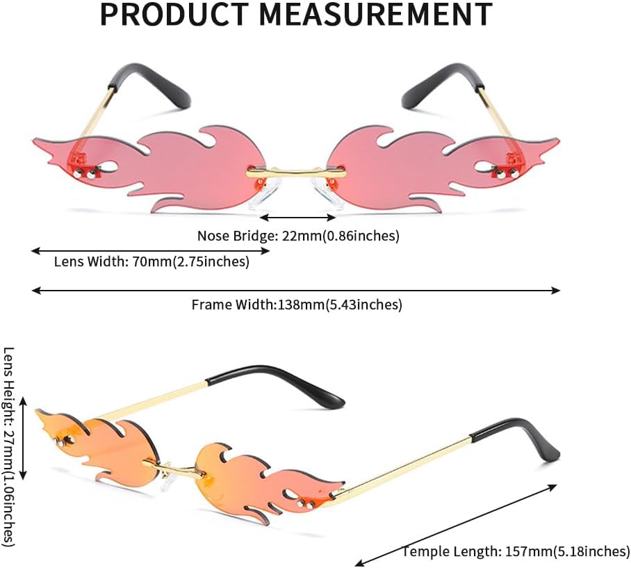 Junsika Flame Sunglasses for Women Men Trendy Rimless Flame Glasses Halloween Party Novel Fire Glasses UV400 Protection - Image 5
