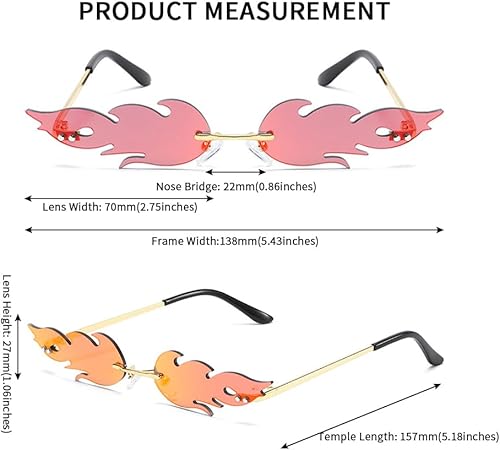 Miniatura 5 de Junsika Flame Sunglasses for Women Men Trendy Rimless Flame Glasses Halloween Party Novel Fire Glasses UV400 Protection