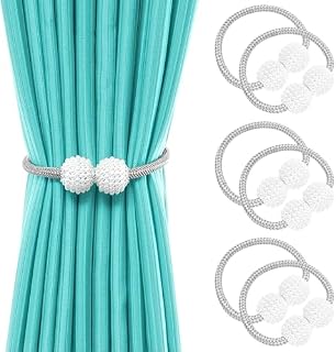 OioTuyi 6 Pack Magnetic Curtain Tie Backs,Pearl Ball Design, Magnetic Tie Backs for Curtains, Elegant European Drapes Holdbacks for Home & Office, Grey