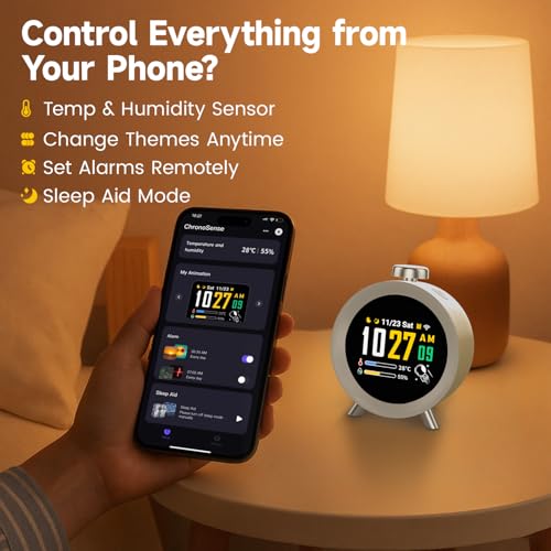 Dekala ChronoSense Smart Alarm Clock for Bedroom Temperature Humidity, 7-Day Programmable 4 Alarms, 100dB Loud Gradual Alarm for Heavy Sleeper, Hourly Chime, White Noise Sound Machine, App Control - Image 5