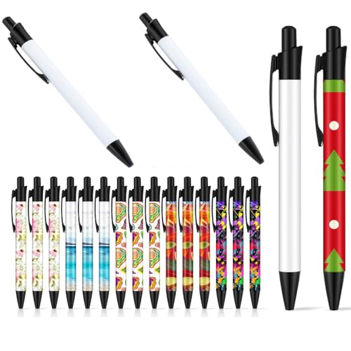 50 bolígrafos de cuerpo de metal en blanco por sublimación, bolígrafo de transferencia de calor con envoltura retráctil, suministros escolares para Navidad, bricolaje, oficina, escuela, suministros de