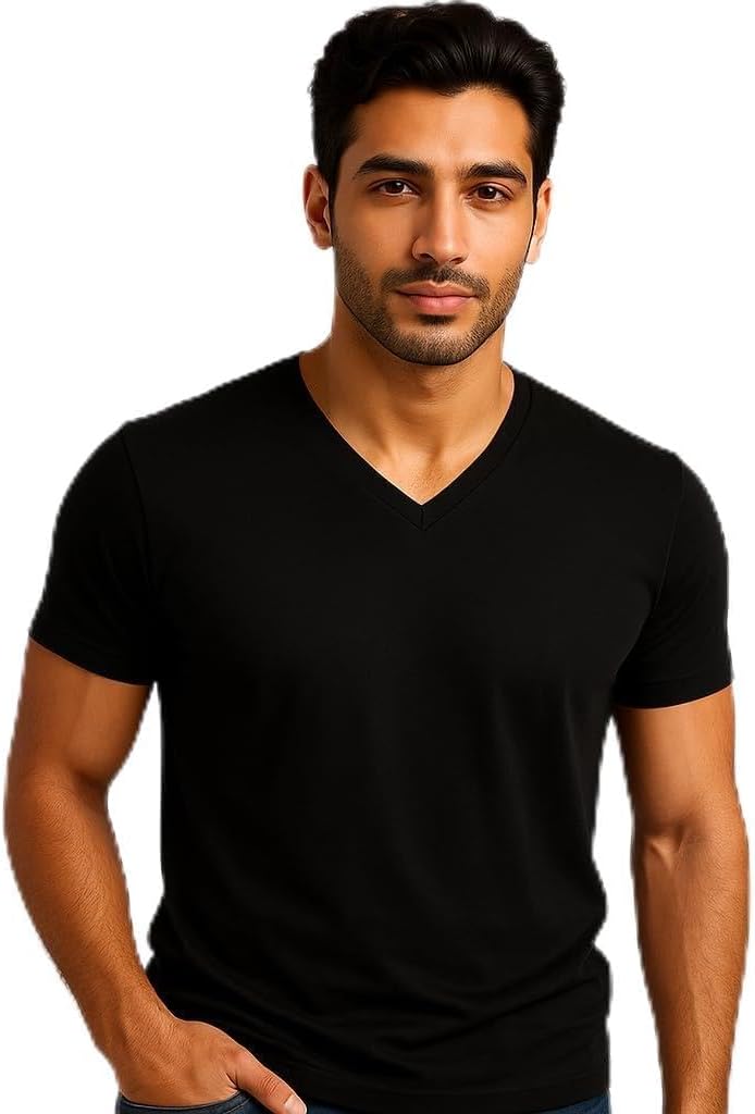 Premium Egyptian Cotton, Classic V-Neck T-Shirt, Short Sleeve, Relaxed Fit, Multiple Sizes S-XXL. Made in Egypt