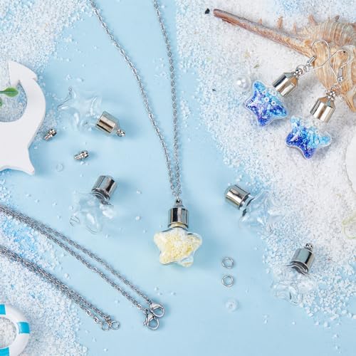 SUNNYCLUE 1 Box 30Pcs DIY 10 Sets Vial Necklace Hourglass Vial Pendant with Screw Cap Bottle Empty Star Shaped Hourglass Clear Glass Wish Bottle Charms Stainless Steel Chain for jewellery Making Kits - Image 4