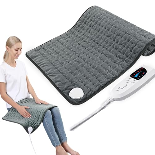 Fixwal Heating Pad 33 x 17 Electric Heat Pad for Back Pain & Cramps Relief Fast Heating 6 Heat Settings Auto Shut-Off Machine Washable (Dark Grey)