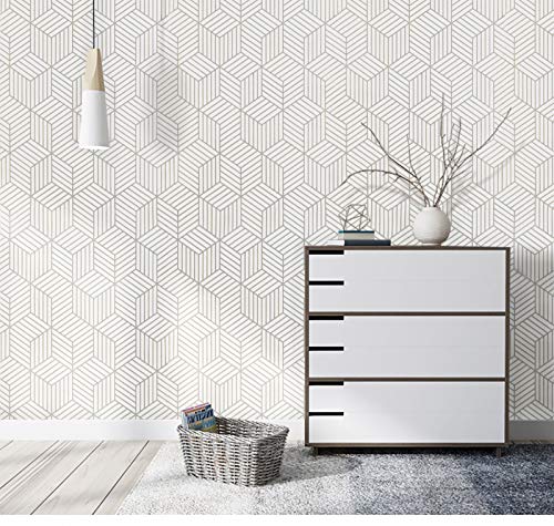 Image of MelunMer White and Silver Peel and Stick Wallpaper Modern 17.7 inchx197 inch