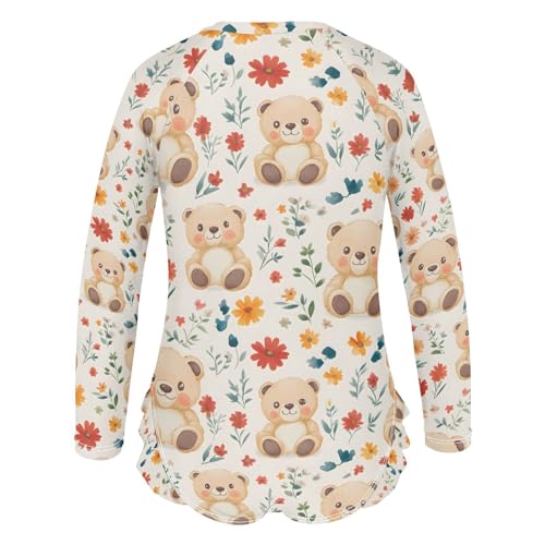 ALAZA Cartoon Bear Flower Blossom Girls One Piece Swimsuit Long Sleeve Rash Guard Swimsuits UV 50+ Swimwear Zipper3