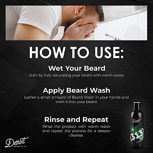 Detroit Grooming Co. Beard Wash - Men's Beard Shampoo - Deeply Cleanses & Refreshes Beards - Aloe Vera With Essential Oils - Beard & Mustache Cleanser - Toasted Vanilla & Amber Scent - 313-8Oz #TOP4