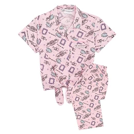 FRIENDS Pijama de Manga Larga para niñas | Camiseta y pantalón de salón con Estampado Integral Conjunto de Pijama Rosa | Ropa de niños PJs Pijama Loungewear | Mercancía de Regalo Acogedor