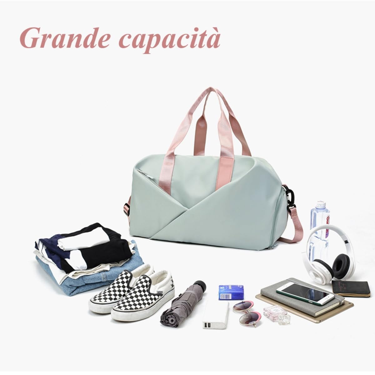 Borsa da Palestra, Borsone Sportivo Unisex con Scomparto per Scarpe e Tasche Bagnate Impermeabili, Borse da Viaggio per Il Fine Settimana per Nuoto Yoga (Verde)