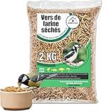 Gusanos de Harina Secos - 1 KG - 2 KG - 5 KG - Golosinas para aves silvestres, tortugas, peces, roedores, erizos - Alimento de calidad - Marca francesa - Alimento de calidad - Tenebrios Deshidratados