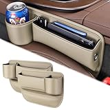 BINNXC 2 Pièces Boîte Rangement D'espace Siège D'auto pour Peugeot Expert, Latérale de Console Cuir Organisateur,Avant Siège Boîte de Rangement,B-Beige