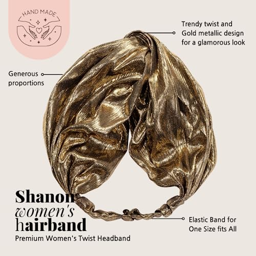 Mon Petit Bandeau - Women's Fashion Headbands - Hair Accessories French Brand - Trendy Hairband For Women - Gold Metallic Twisted Headband | Shanon Model #TOP4