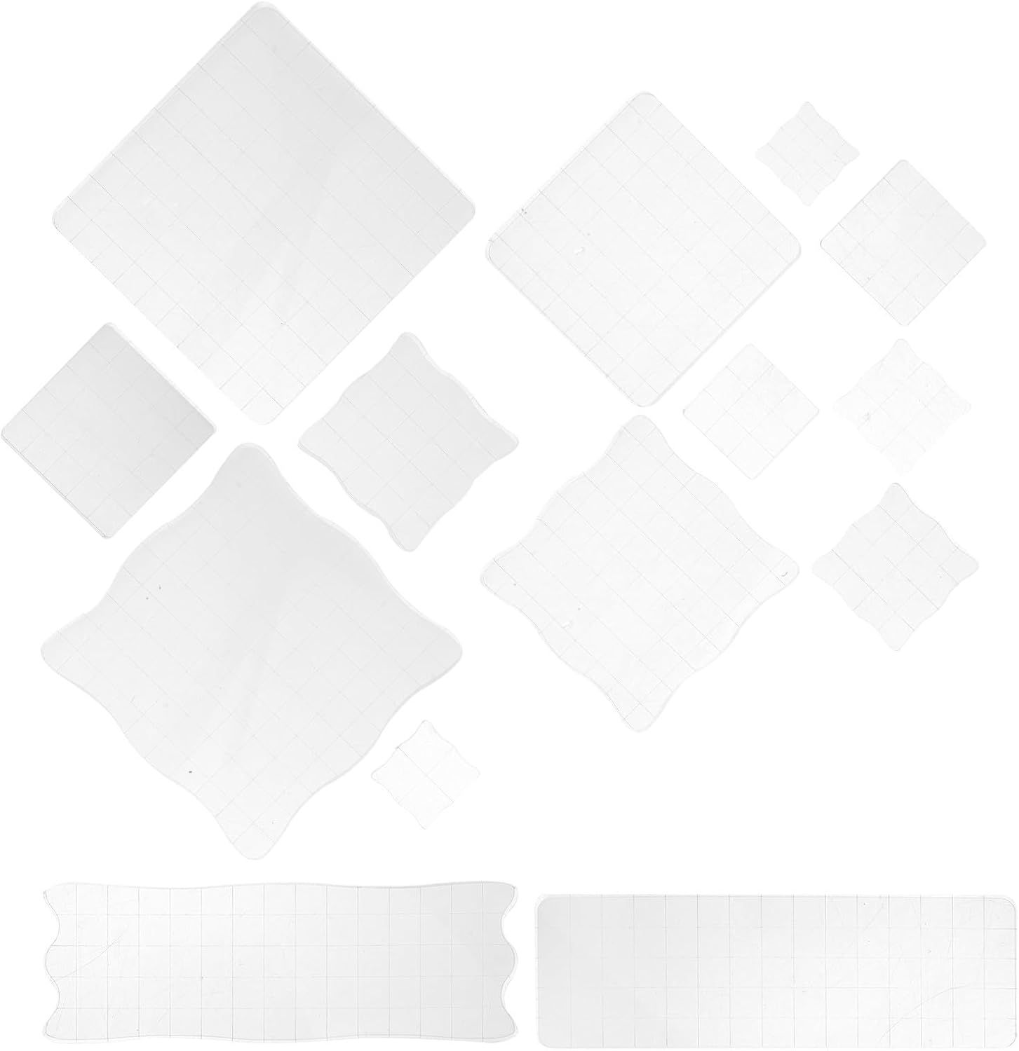 Acrylic Stamping Blocks Scratch-Resistant Smooth Surface 14pcs with Grid Lines and Rounded Edges Enhanced Visibility and Reduced Blurred Impressions, for DIY and Decorative