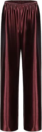 Women Satin Wide Leg Dress Pants, Silk Casual Dressy Long Flowy High-Waisted Trousers