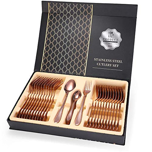36 piezas de 410 cubiertos de acero inoxidable, un juego de 3 piezas en total 12 juegos, caja de regalo, apto para 12 personas-Rosa Cover