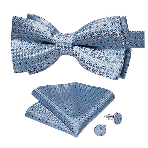 Image of DiBanGu Paisley Pre-Tied Bow Ties for Men Silk Adjustable Bowtie and Pocket Square Cufflinks for Wedding Party