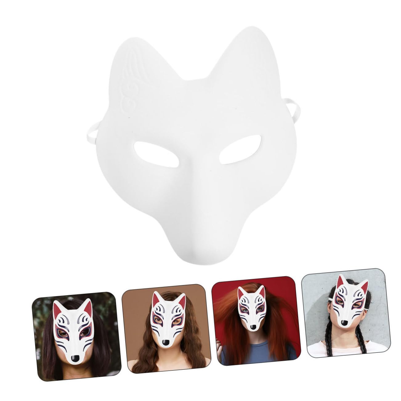 Maschera Di Volpe Bianca 4 Pezzi Maschere Animali Vuote Per Fai Da Te Decorazione Feste Halloween Cosplay Personalizzabile
