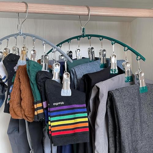 Image of Vastra Leggings Organizer for Closet, Metal Pants Hanger with 10 Rubber Coated Clips, Space Saving Wardrobe Organizer for Leggings, Jeans, Scarves, Dupattas, Towels & Baby Clothes (3, Green)