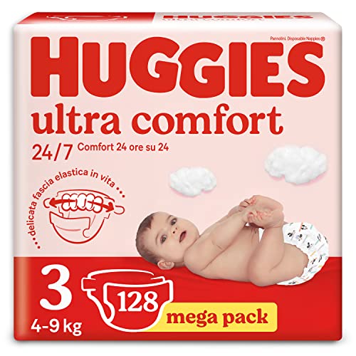 Huggies Pañales Ultra Comfort Talla 3 (4-9 kg), paquete de 128 pañales