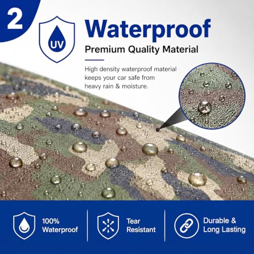 Image of Pivalo Half Car Body Cover for Sedan Cars (All Models & Years) | 100% Waterproof Outdoor UV & Heat All Weather Protection | Triple Stitched 3 Layer with Adjustable Straps Cover (Military /Army)