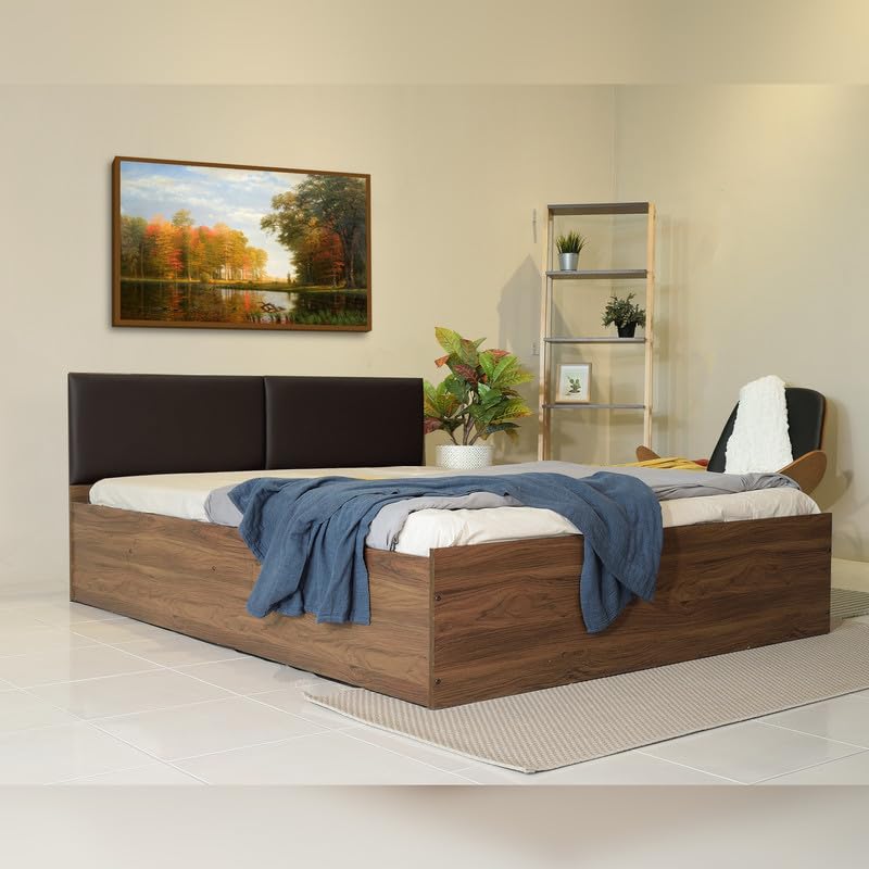 Image of Amazon Brand - Solimo Double Bed, Queen Size, Lush Design 1 Upholstery, Comfortable Seating Height, Non-Woven Base, Walnut Colour (Melamine Finish) (Dark Brown) - 1 Year Warranty