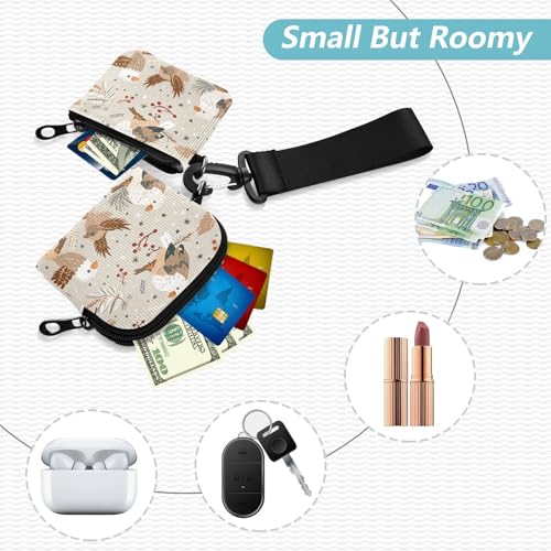 Beige Playful Birds Women's Dual Wallets Business Card Cases Small Detachable Zipper Cash Coin Purse with Zipper Pocket for Work Travel 2 Packs2