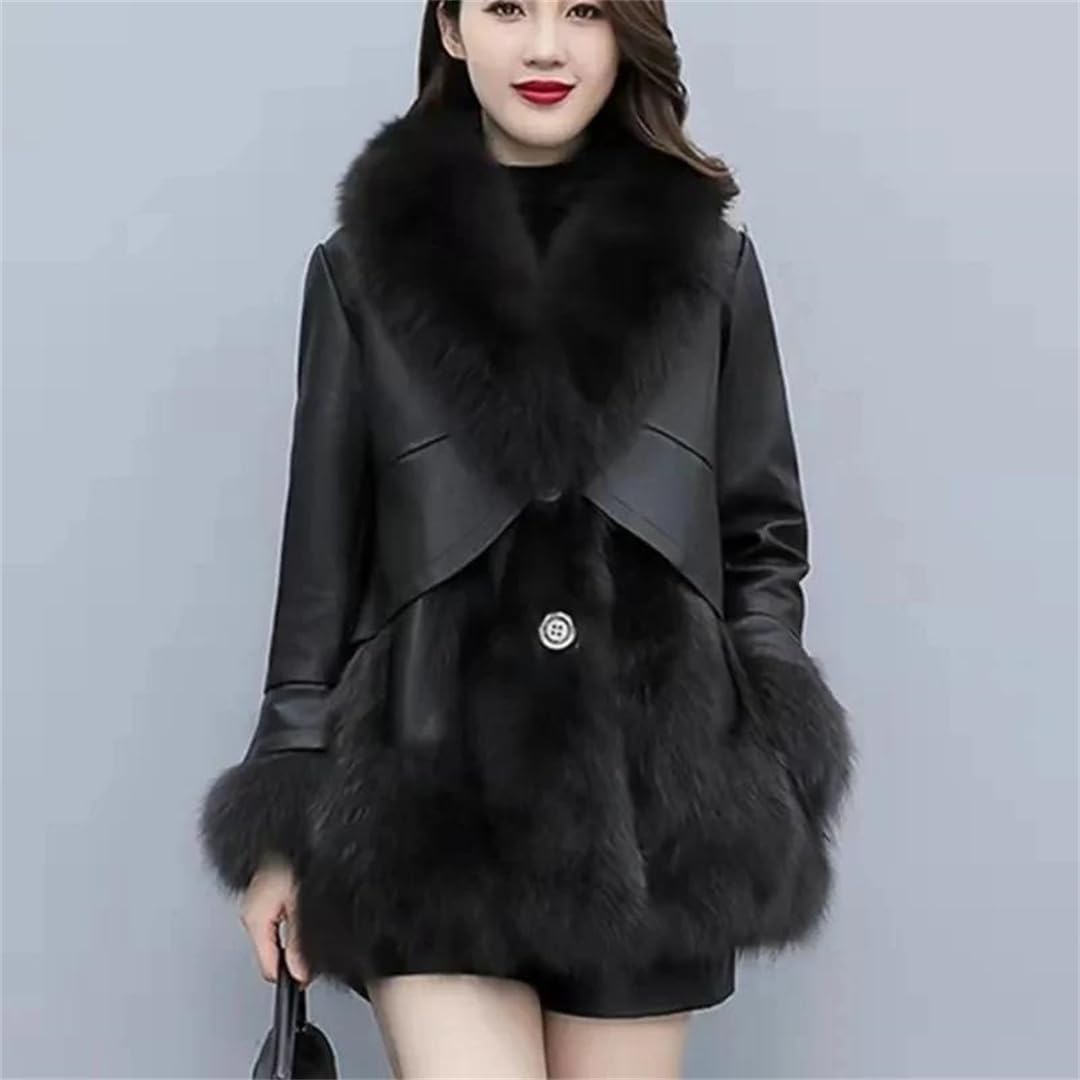 Women Faux Sheepskin Fur Patchwork Coat Short Jacket Streetwear Thicken Warm Overcoat