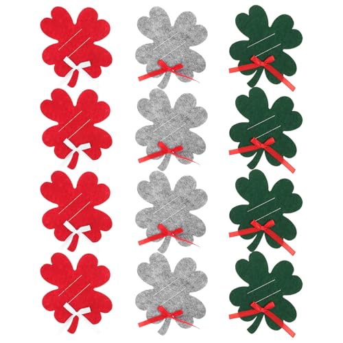 LOGOFUN 12PCS Four Leaf Clover Christmas Wallets Felt Money Cash Clips for Shopping Travel Holiday Gift Business Card Holder - Red & Green & Gray
