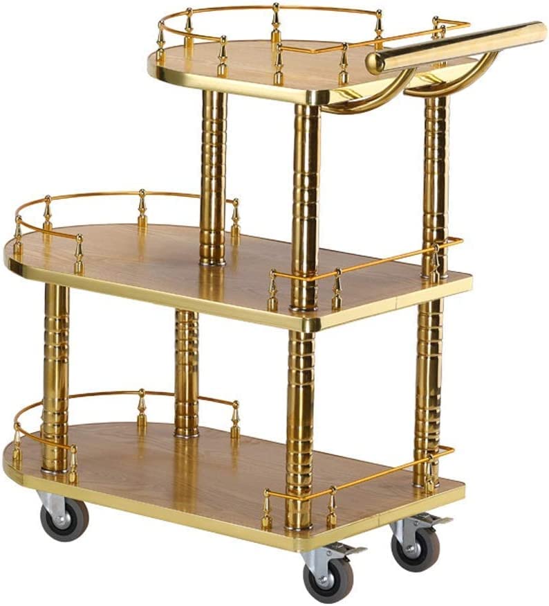 PLMNBQWE Moderno Carrito de Bar de 3 Niveles con Ruedas para hoteles y restaurantes. Carrito de Almacenamiento y Catering para Bebidas. 82,5 x 77 x 40 cm.
