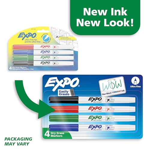 Image of EXPO Dry Erase Markers, Low Odor Ink, Assorted Colors, Ultra Fine Tip, 4 Count - Whiteboard, Calendar, Organization, Essential Supplies for Office, School, Classroom, Teachers