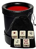 Cyber-Deals Dice Cup and 16mm Spanish Poker Dice with Storage Pouch Set (1 Set)