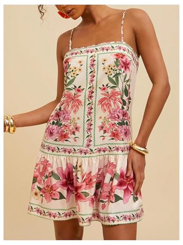 Image of MakeMeChic Women's Floral Boho Dress Sleeveless Vacation Mini Short Dress Tie Backless Sundress