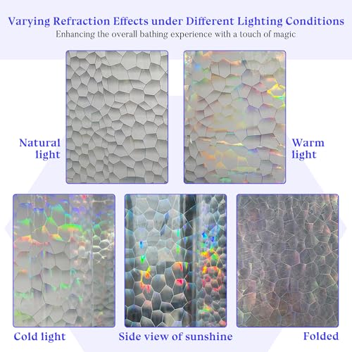 Image of Mrs Awesome Holographic Shower Curtain Liner with 3 Magnets for Bathroom, Waterproof Clear Water Cube Plastic Iridescent Shower Curtain Sparkly, Glitter PEVA Liner 72 x 72 inches