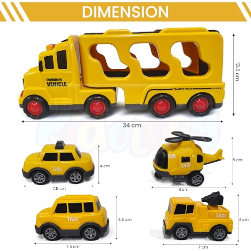 Image of Kidology Construction Truck Toys Cars for Kids & Toddlers 5-in-1 Friction Power Vehicle Toy for Boys, Transport Trucks, Christmas Birthday Gift for Age 3-9 Boys & Girls,Multicolor