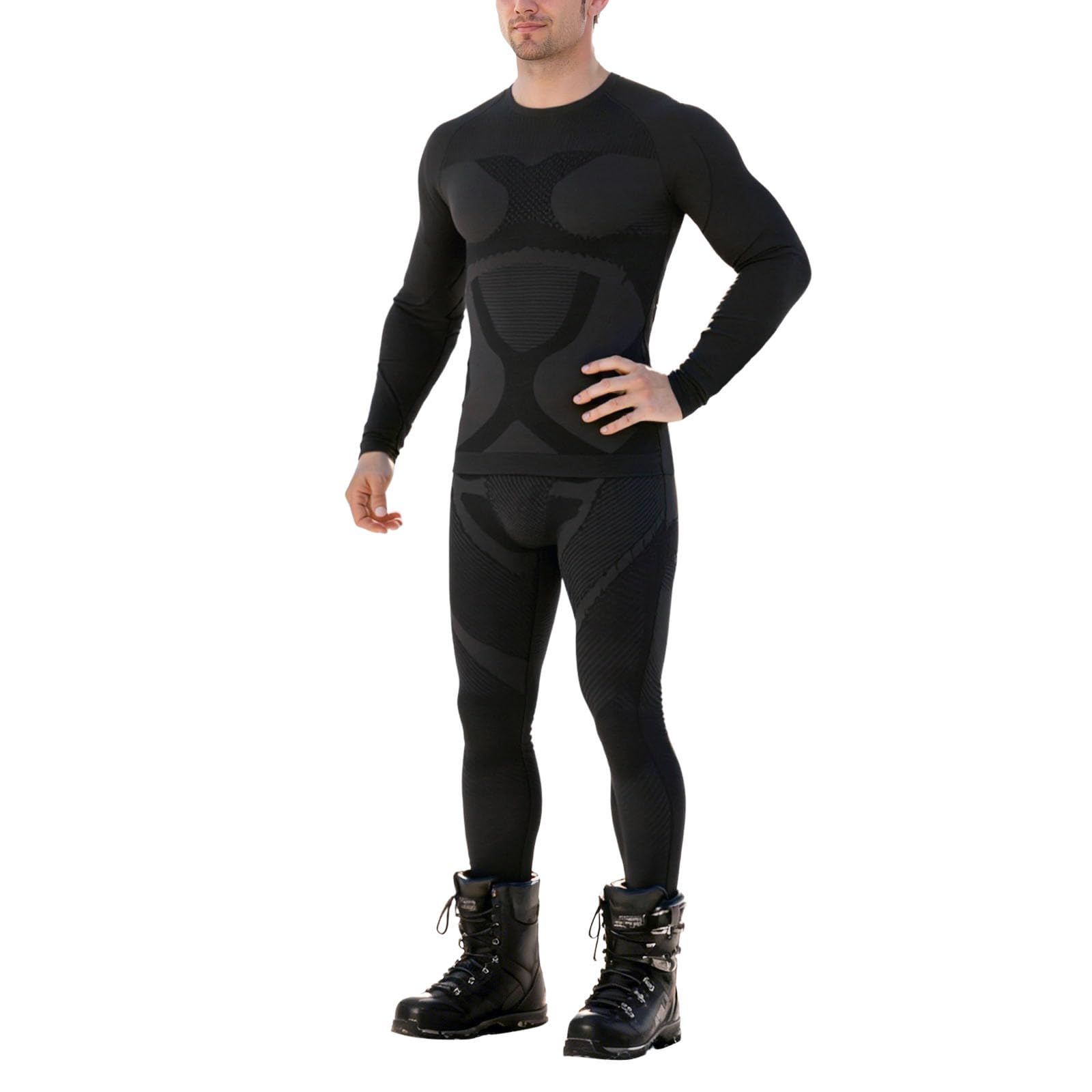 Generisch Herren Thermo Unterwäsche Atmungsaktiv Schnelltrocknend Funktionswäsche Flexibel Skiunterwäsche Set Winter Thermowäsche Leggings für Motorrad, Lauf, Fahrrading, Fußball, Skifahren