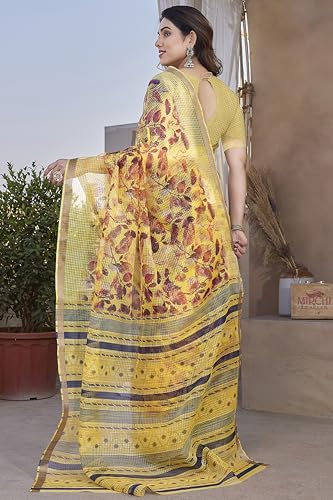 Image of MIRCHI FASHION Kota Doria Cotton Saree with Blouse Piece | Paisley Block Printed Saree for Women | Traditional Ethnic Daily Wear Summer Saree