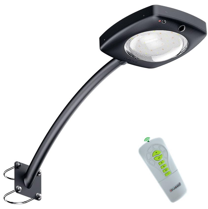 RuggedGrade 3000 Lumen Solar LED Wall or Pole Light - Lira II Series Barn Light - Motion Sensor, Remote and Arm Included - 4000K - Lasts 6-8 Days per Charge
