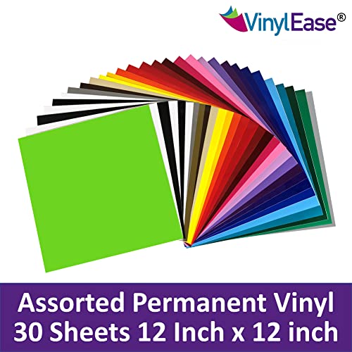 Vinyl Ease 12" X 12" 30 Sheets Assorted Glossy Colors Permanent Adhesive Vinyl For Cricut, Silhouette, Pazzles, Craft Robo, Quickutz, Craft Cutters, Die Cutters, Sign Plotters - V0101 #TOP1
